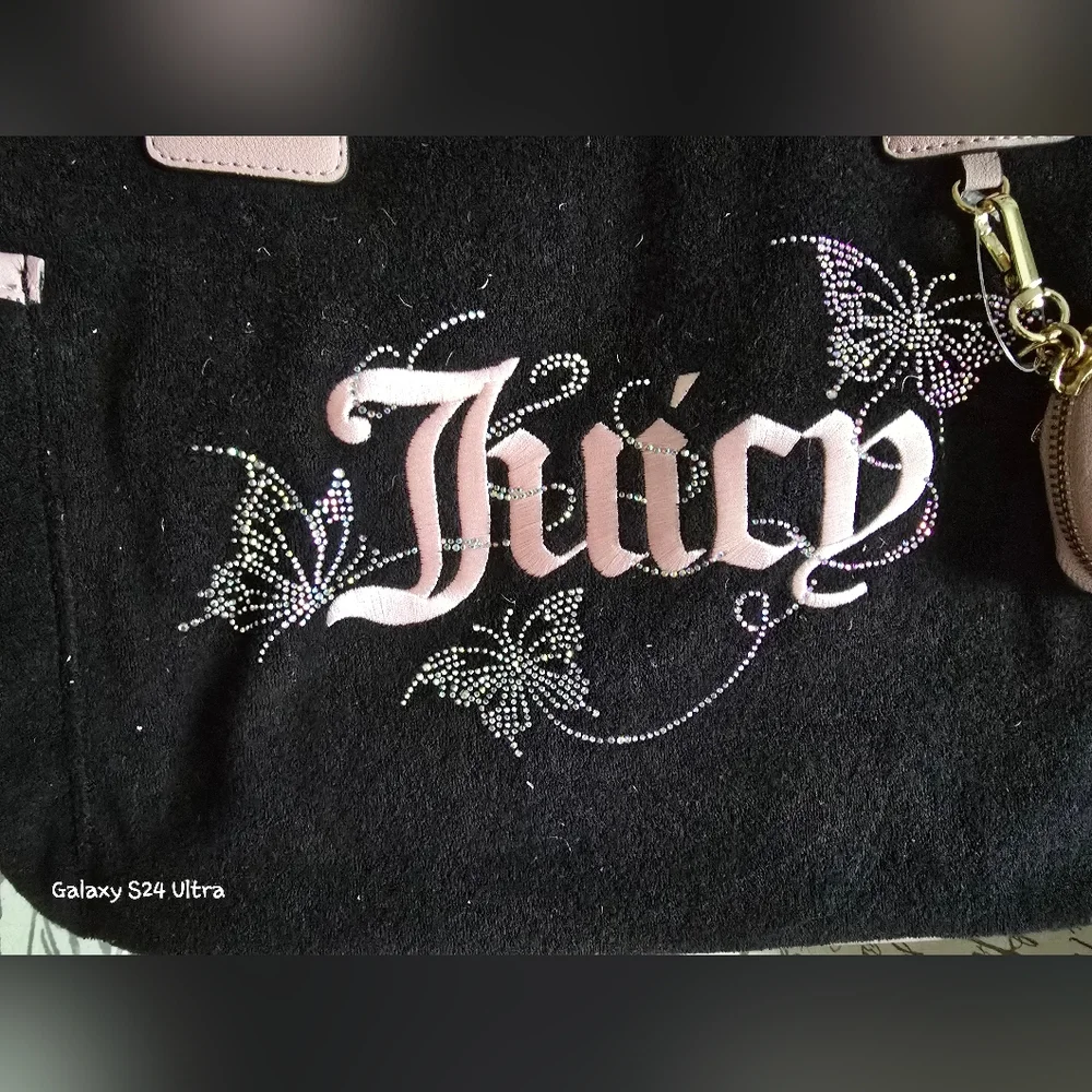 Juicy Couture Wingin It Tote Blk Liquorice/ Pink Diamond W/ Heart Coin Pouch NWT